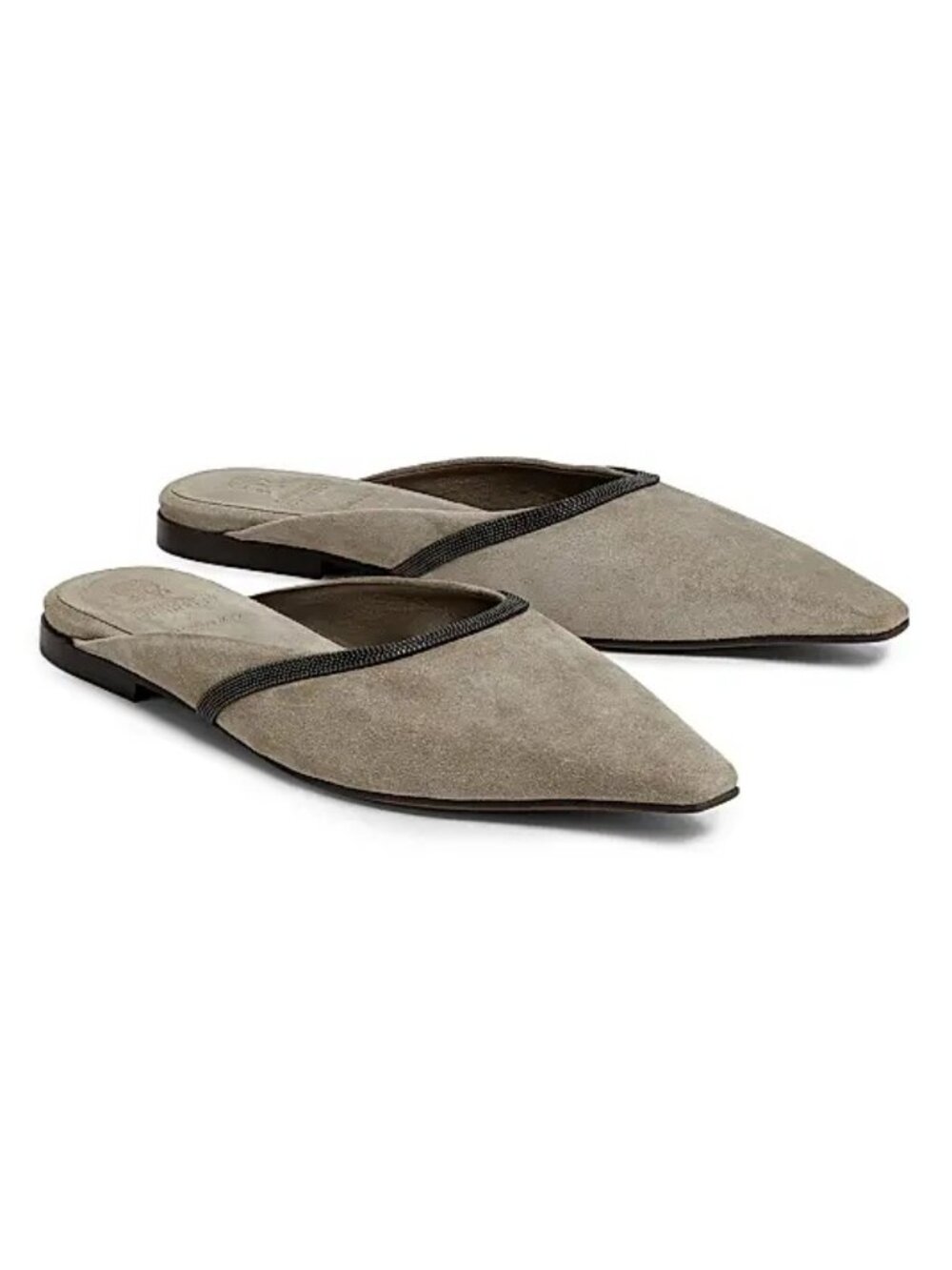 NWB Brunello Cucinelli Suede Mules Slides Slip Ons Monili-chain Trim 39.5 $1200